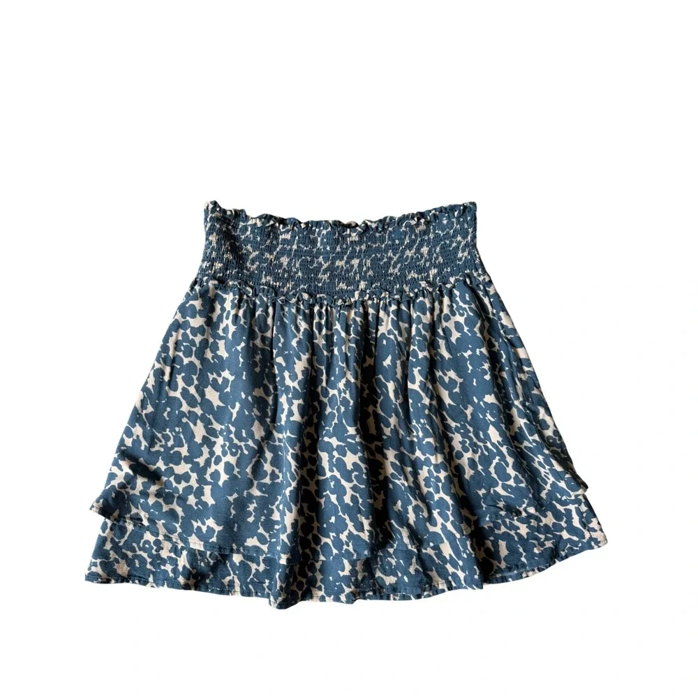 Rails Mini Skirt Addison Pull On Ruffle Turquoise Textured Spots Blue Small